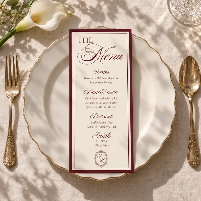 Burgundy Wedding Menu Card