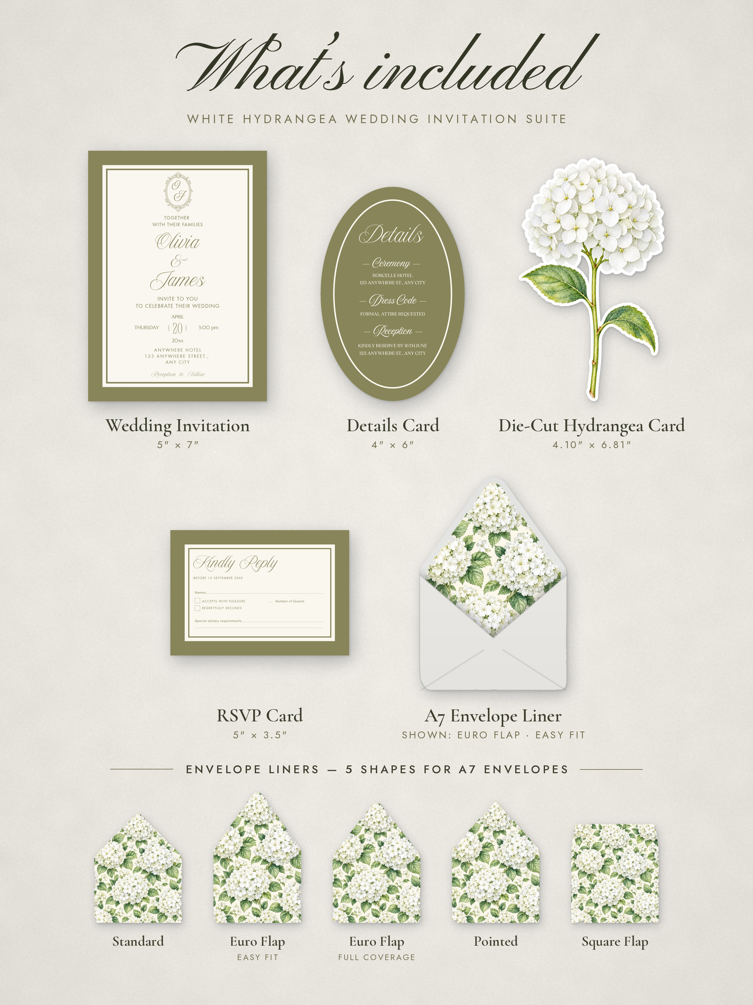 Sage Green Hydrangea Wedding Invitation Suite — detail 6