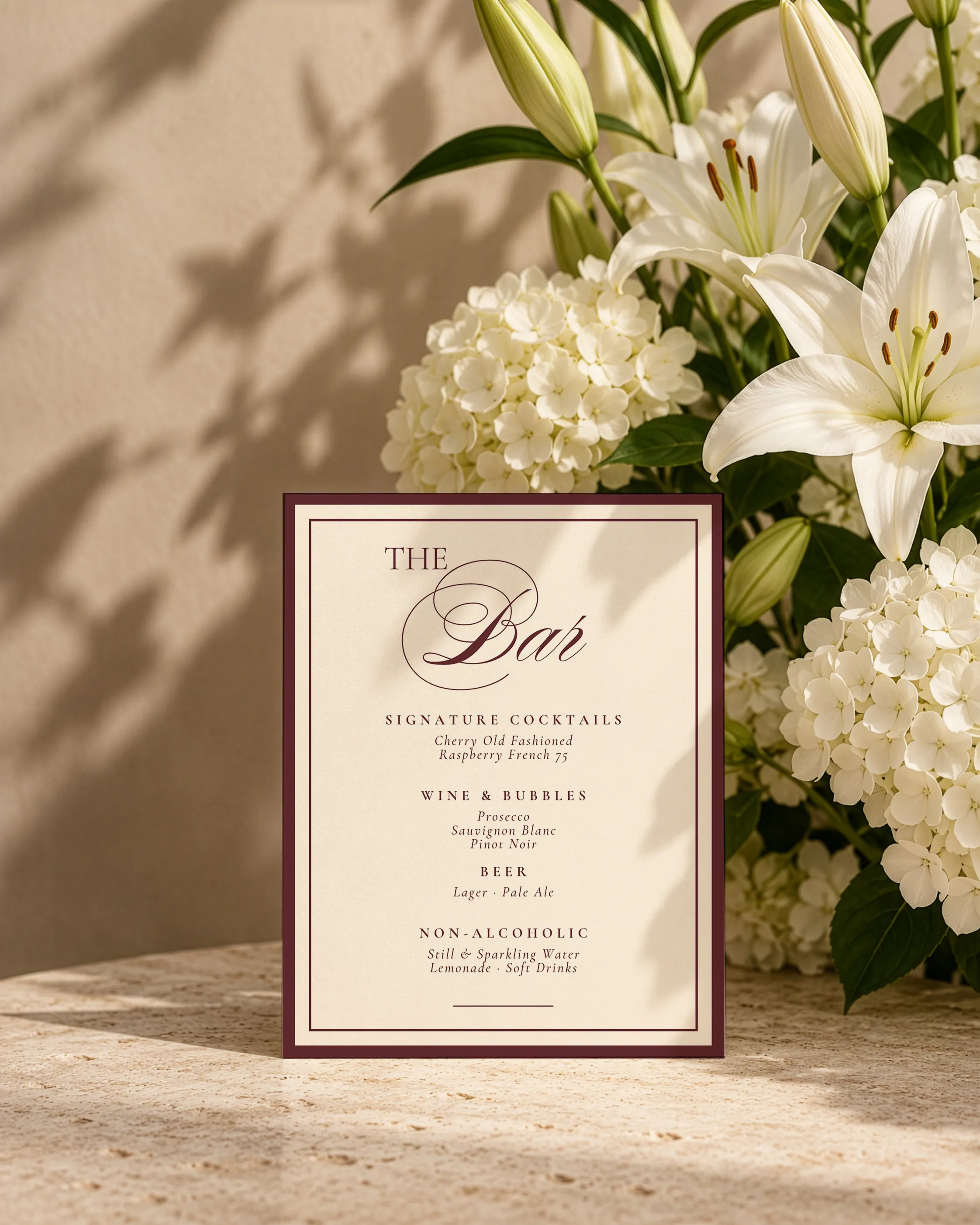 Burgundy Wedding Bar Menu — detail 2