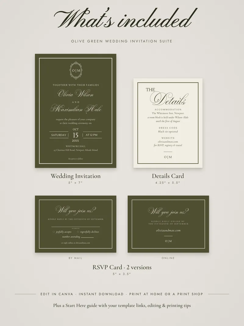 Olive Green Wedding Invitation Suite — detail 4