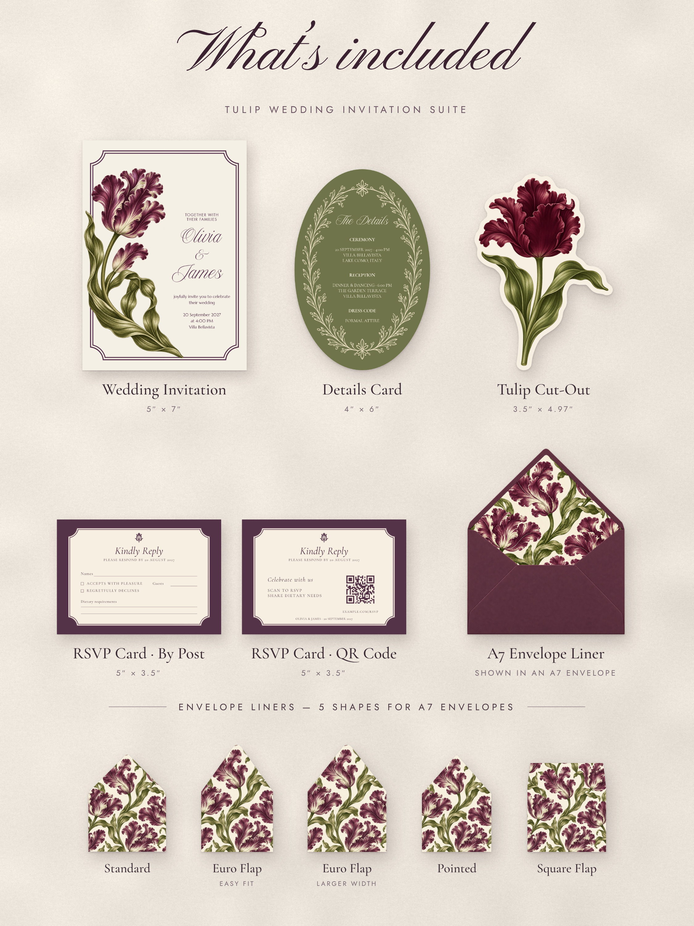 Burgundy Tulip Wedding Invitation Suite — detail 3