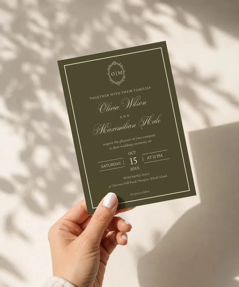Olive Green Wedding Invitation Suite — detail 2