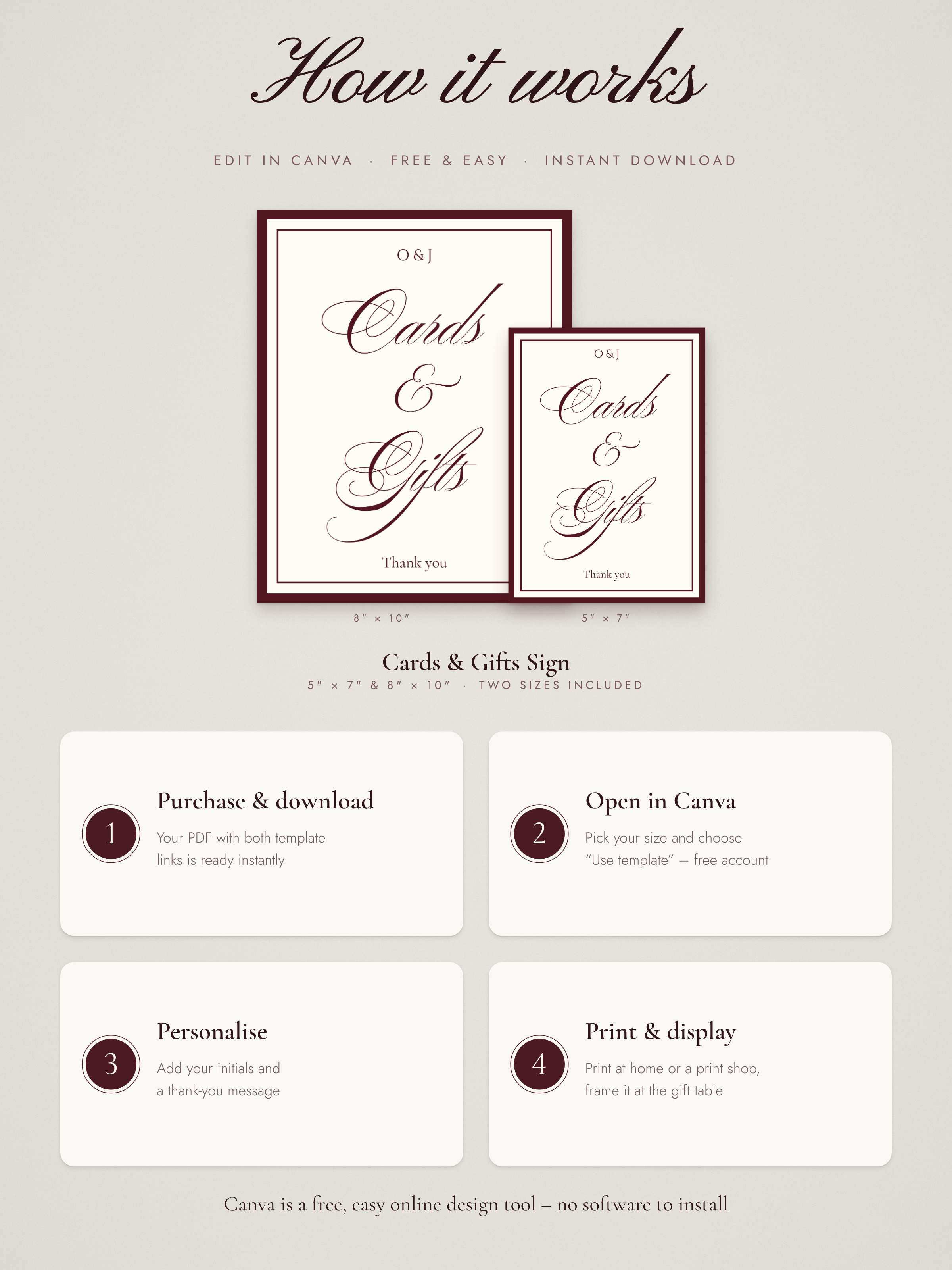 Burgundy Cards & Gifts Wedding Sign — detail 3