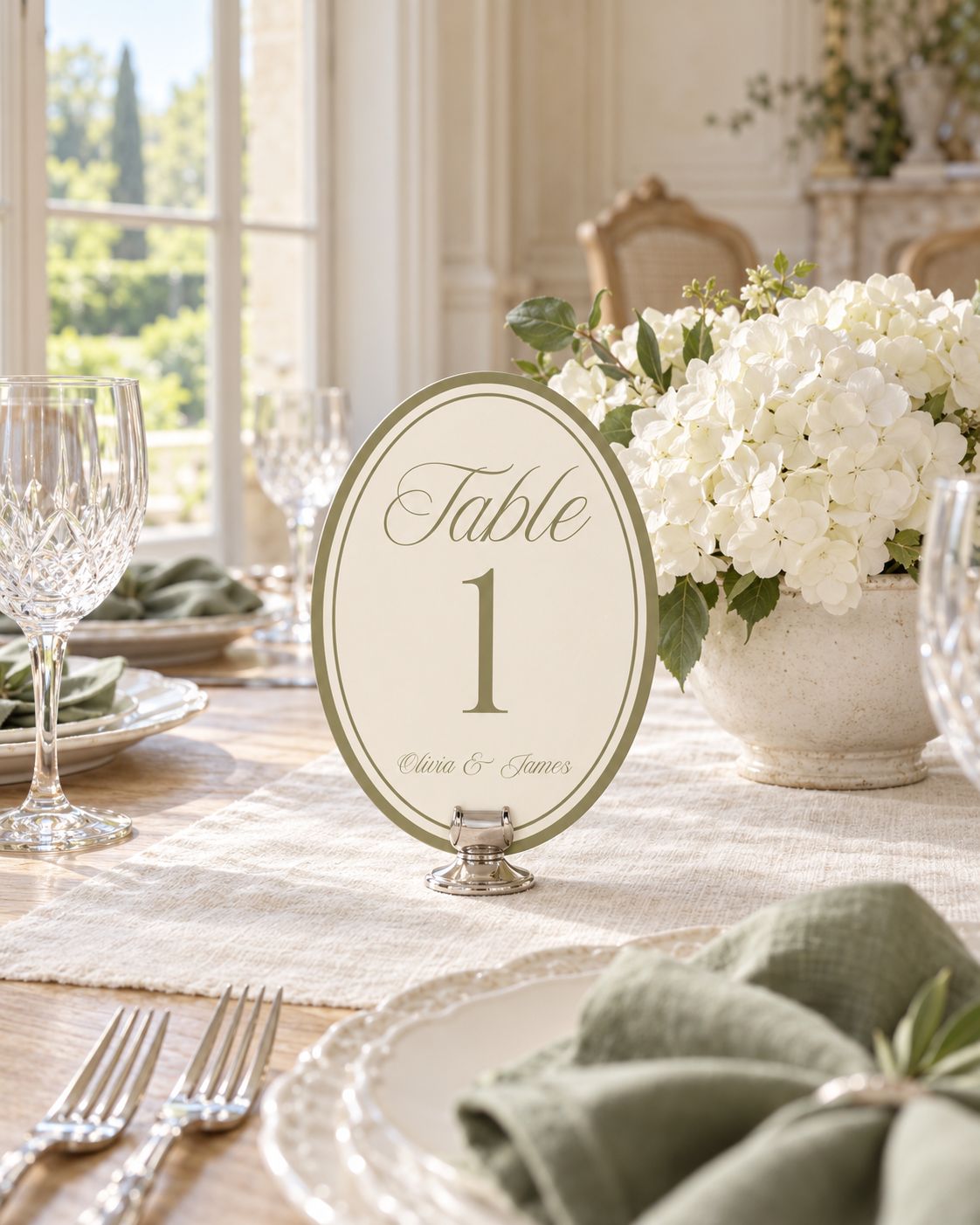 Sage Green Oval Wedding Table Numbers — detail 3