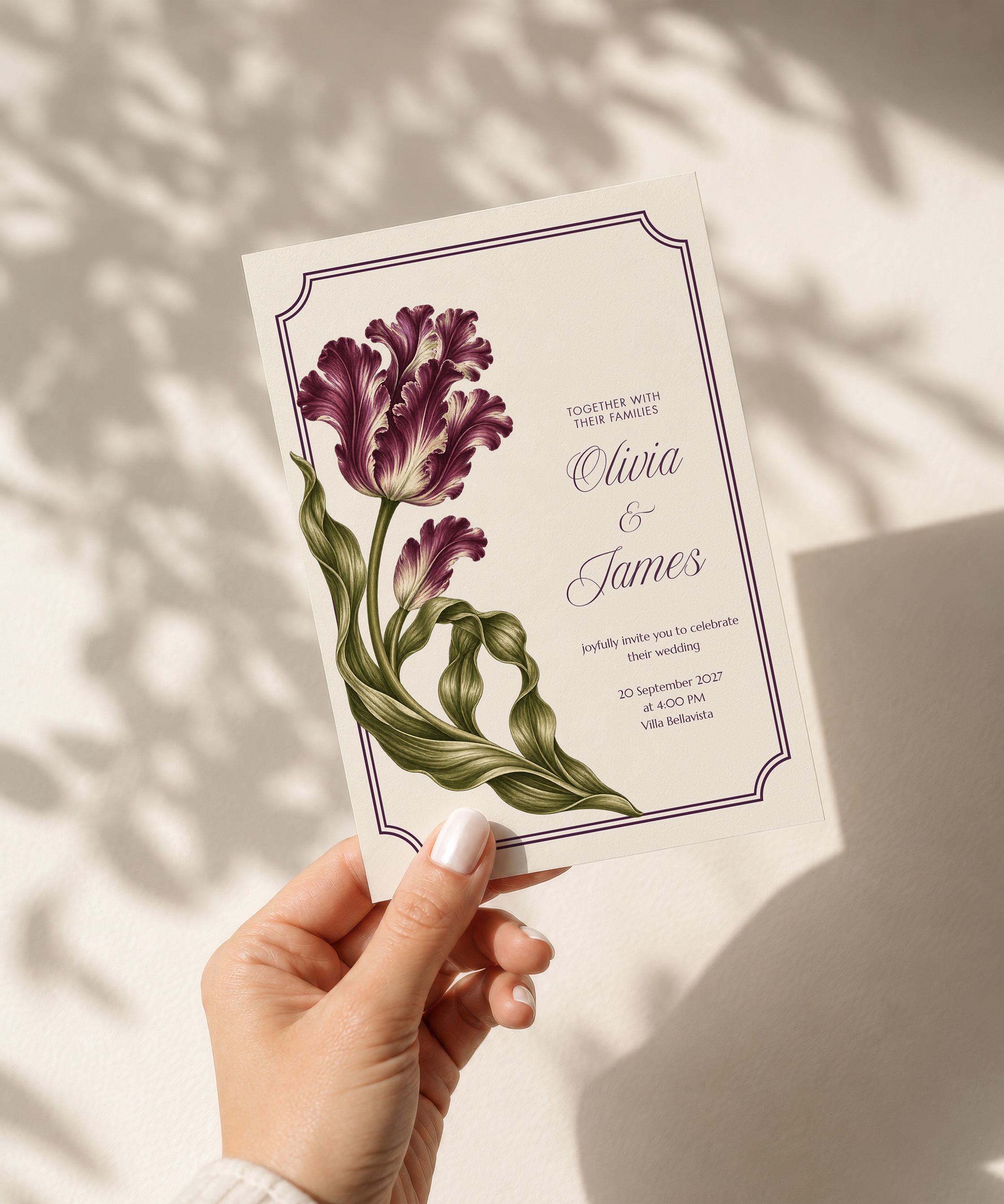 Burgundy Tulip Wedding Invitation Suite — detail 2