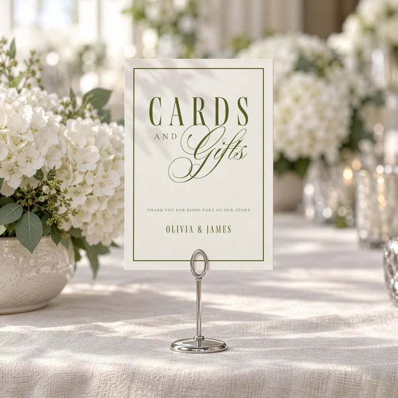 Olive Green Cards & Gifts Wedding Sign — detail 2