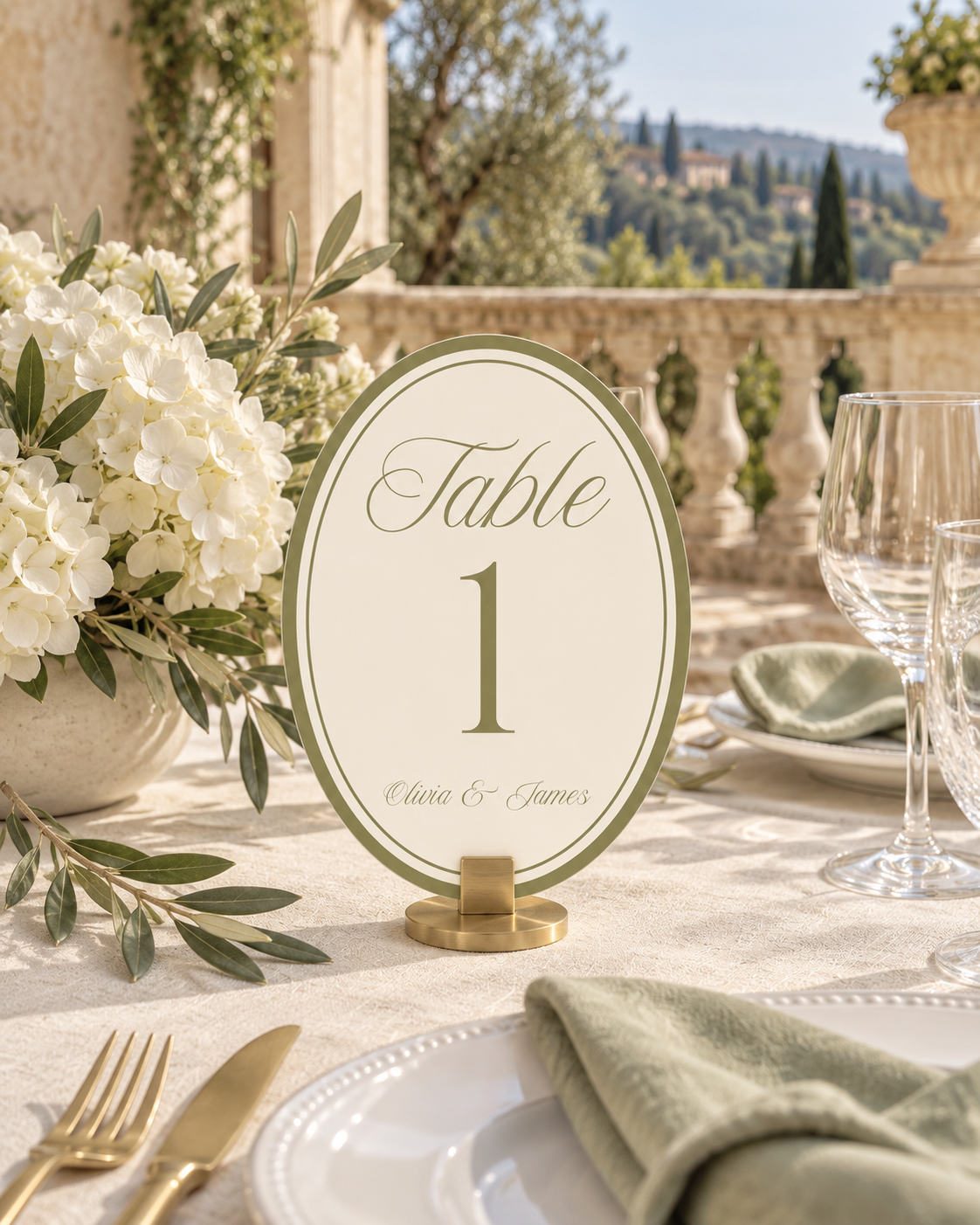 Sage Green Oval Wedding Table Numbers