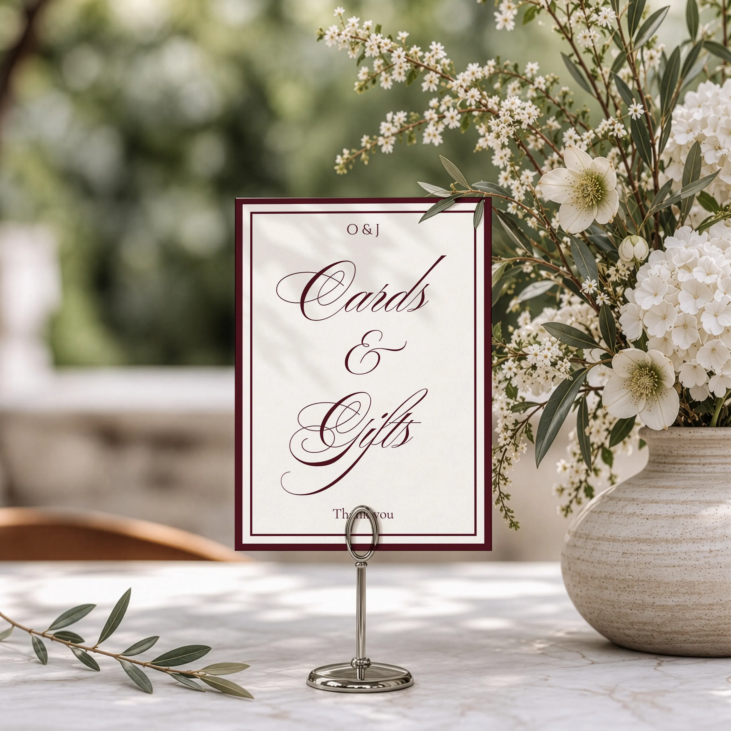 Burgundy Cards & Gifts Wedding Sign — detail 2