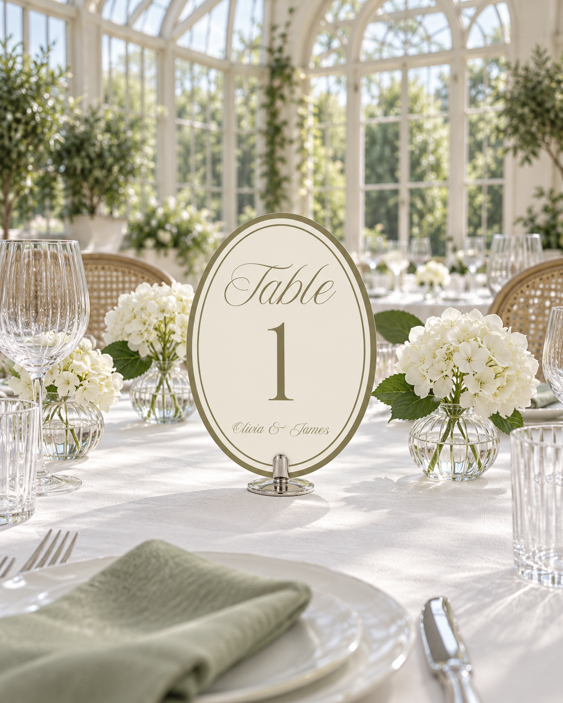 Sage Green Oval Wedding Table Numbers — detail 2