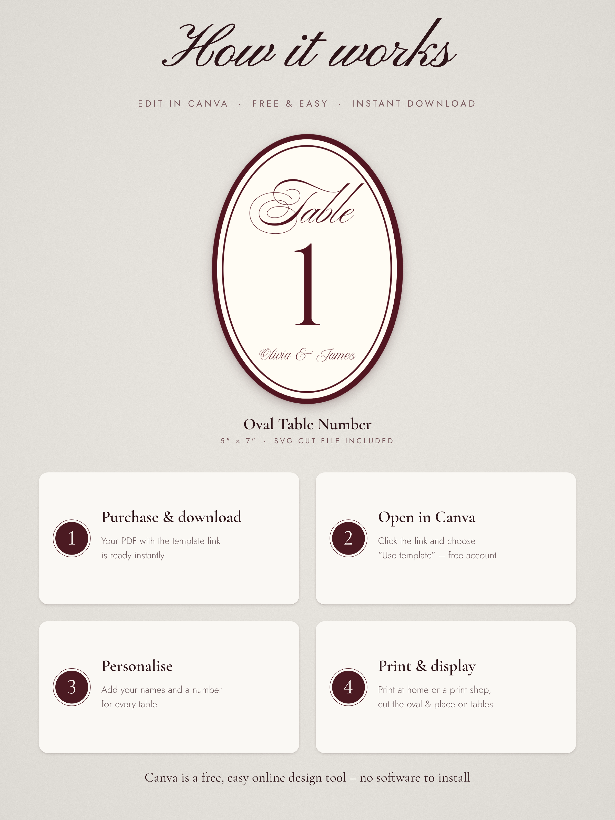 Oval Burgundy Wedding Table Numbers — detail 4