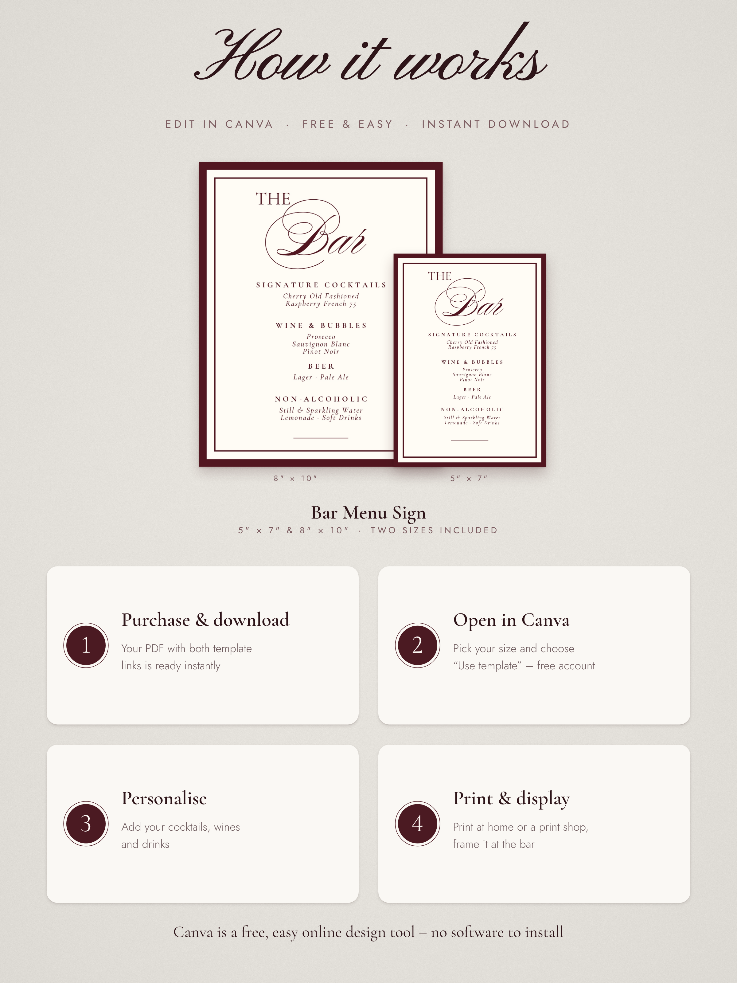 Burgundy Wedding Bar Menu — detail 3
