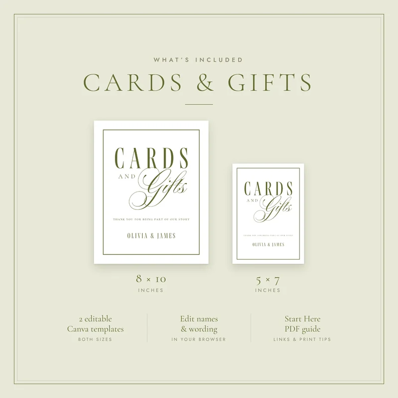 Olive Green Cards & Gifts Wedding Sign — detail 3