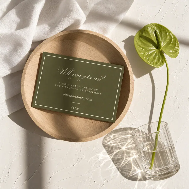 Olive Green Wedding Invitation Suite — detail 3