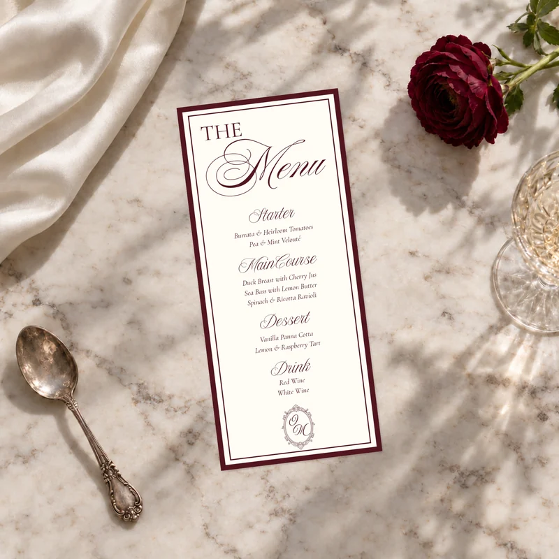Burgundy Wedding Menu Card — detail 2