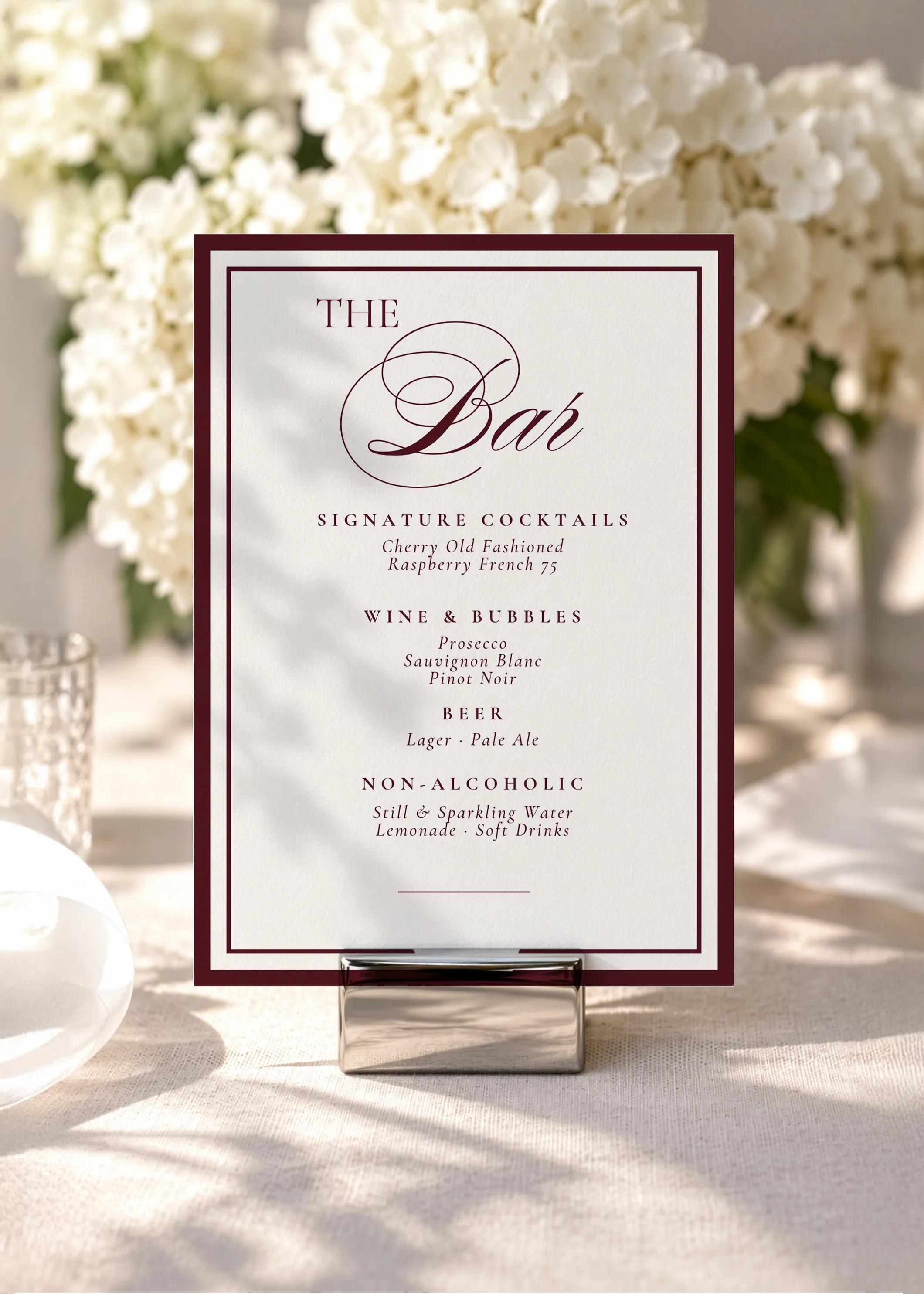 Burgundy Wedding Bar Menu